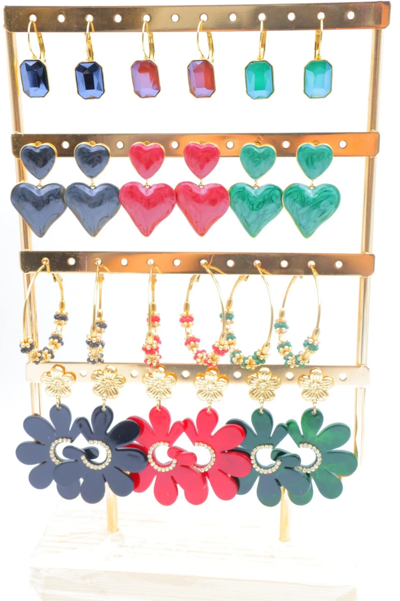 Set of 12 earrings with display — Multicolor