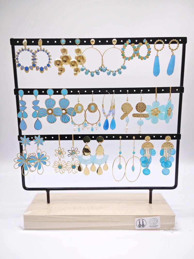 Lot de 16 boucles d'oreilles en acier inoxydable avec présentoir
