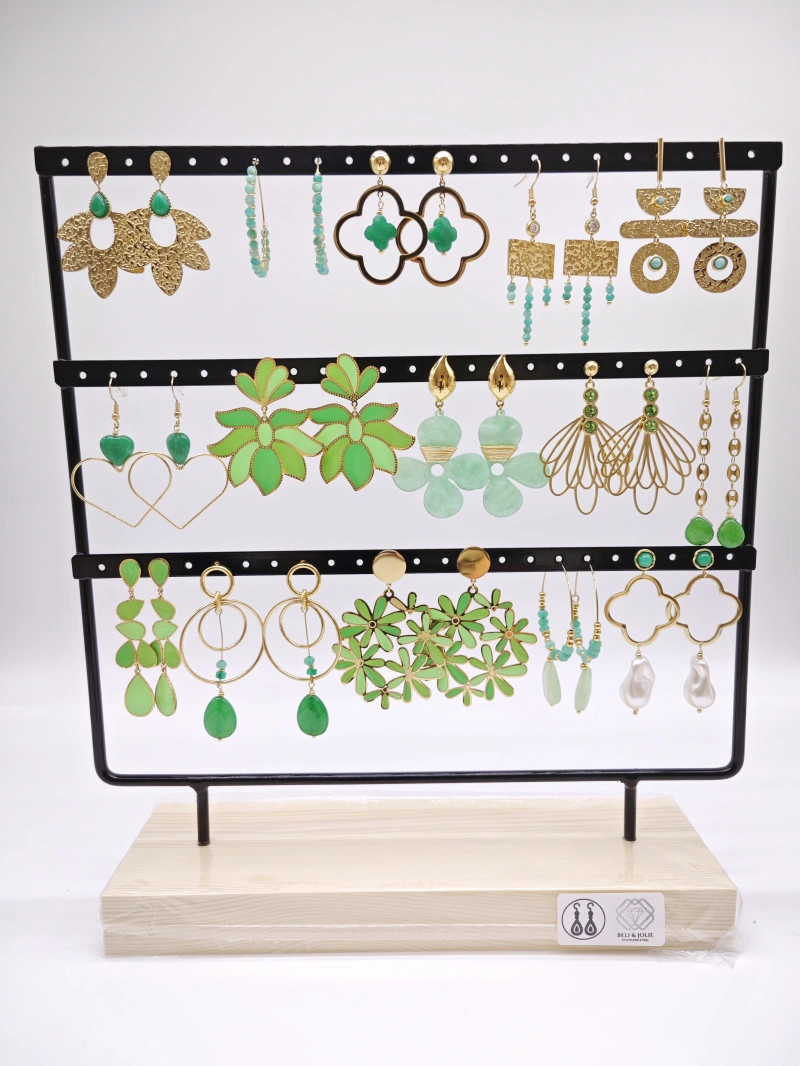 Lot de 15 boucles d'oreilles en acier inoxydable avec présentoir