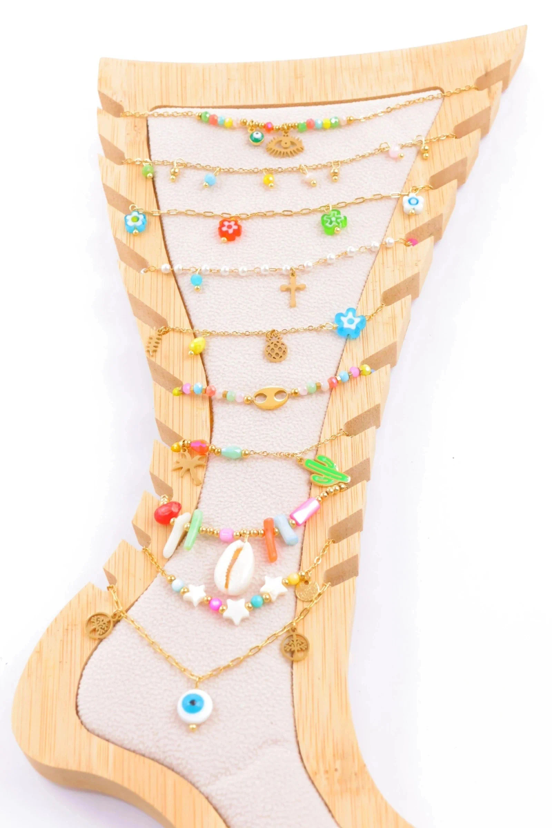 Set of 10 chaînes of anklet in stainless steel with présentoir — Multicolor