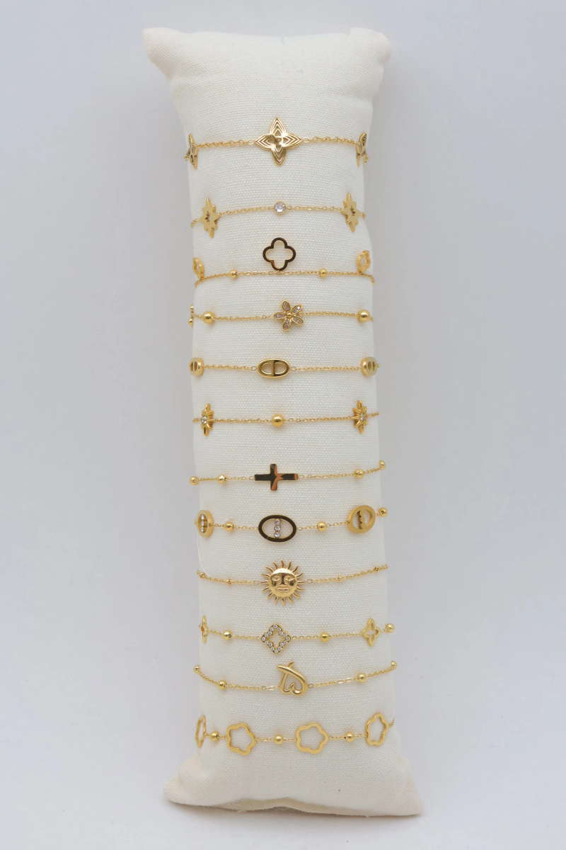 Lot de 12 bracelets en acier inoxydable avec coussin