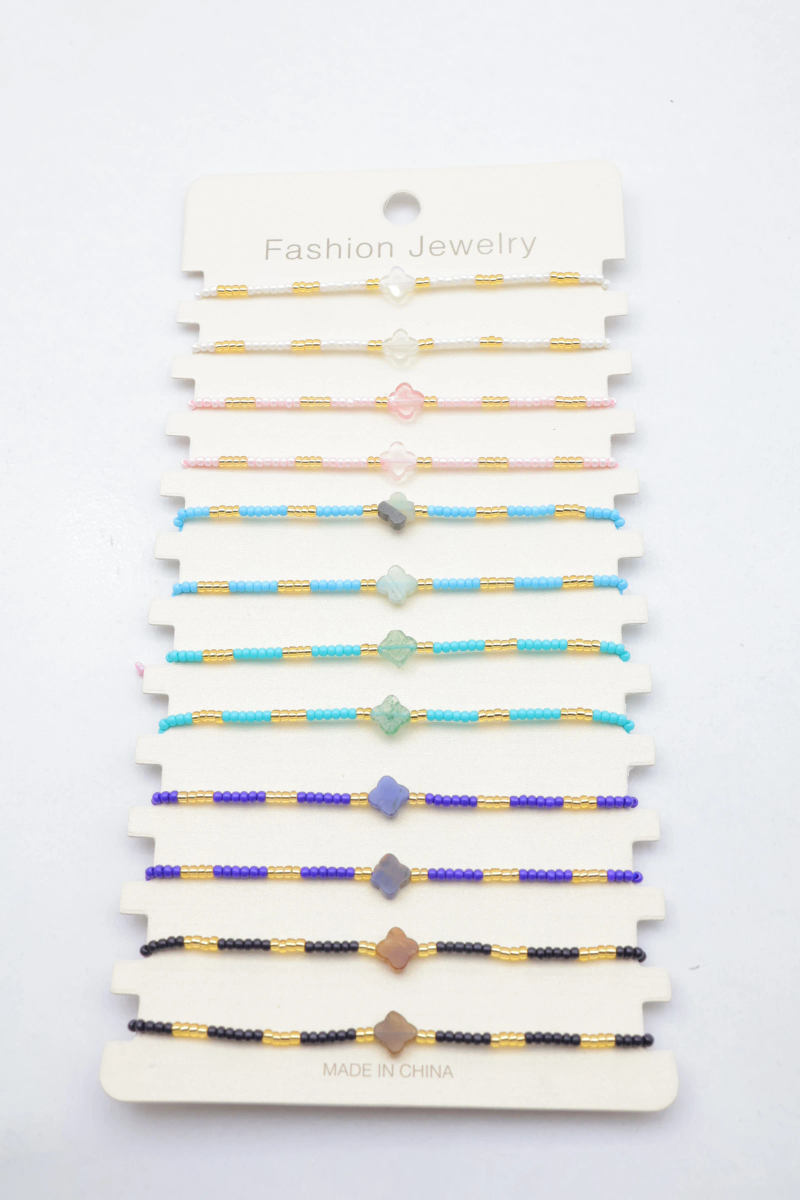 Lot 12 bracelets cordon losange perlé