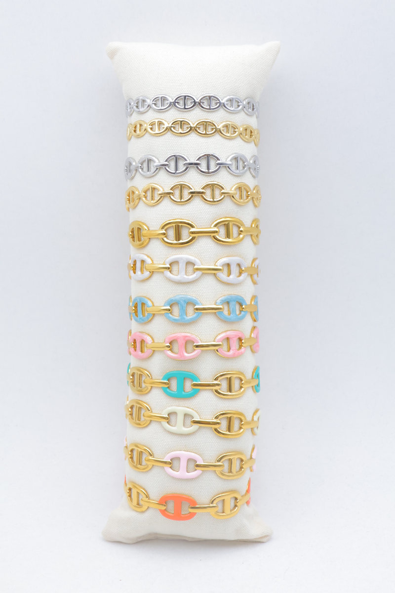 Lot de 12 bracelets en acier inoxydable avec coussin — Multicolore