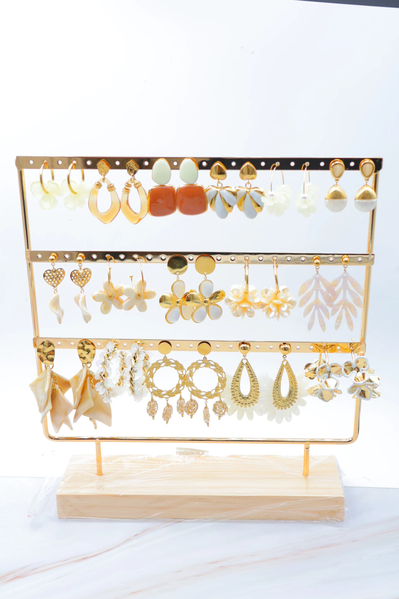 Lot de 16 paires de boucles d'oreilles avec présentoir