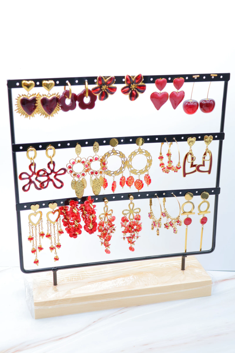 Lot de 15 paires de boucles d'oreilles avec présentoir