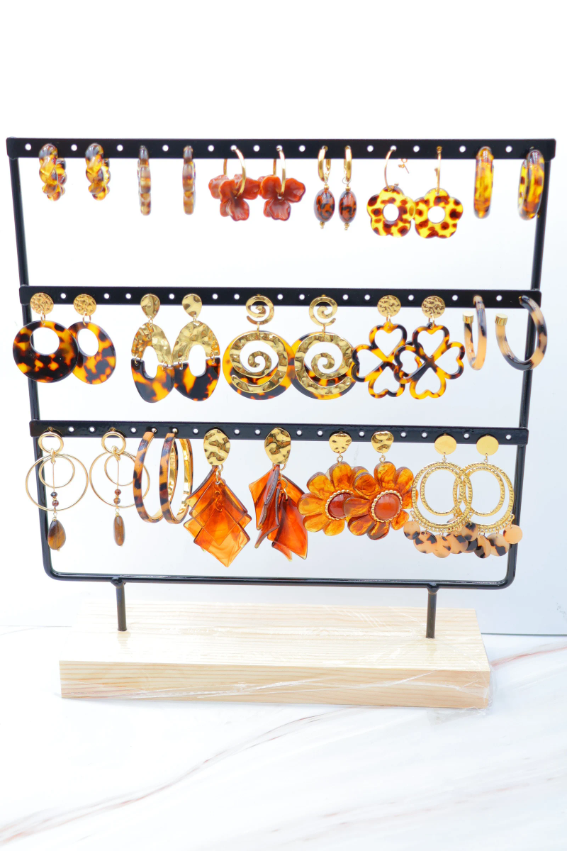 Lot de 16 paires de boucles d'oreilles avec présentoir