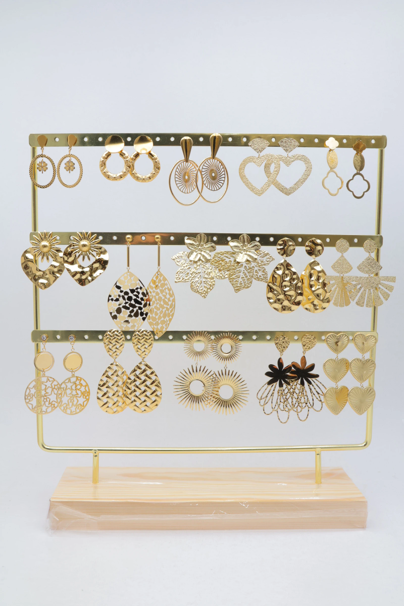 Lot de 15 paires de boucles d'oreilles avec présentoir